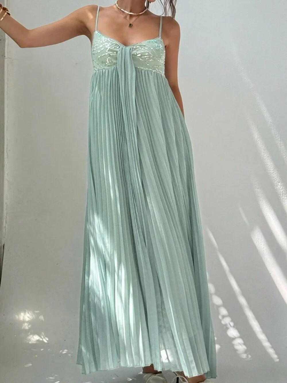 Baby Blue Casual Women's A-Line Sleeveless Cocktail Dress with Sequined Trim_5